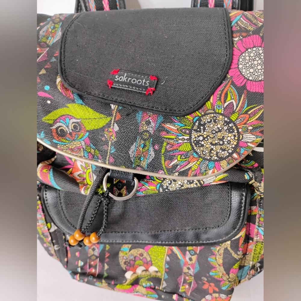 Sakroots Multi-Color Flower and Owl Print Back Pack & Makeup Bag New With Tags - Picture 2 of 10